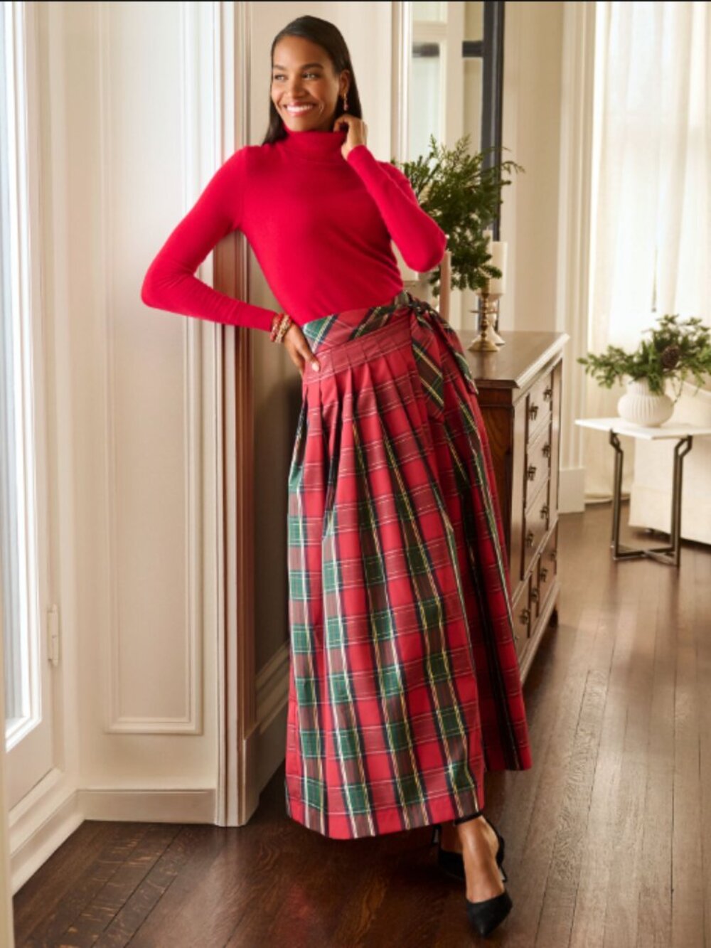 Talbots Holiday Maxi Skirt Size 10 Red Gold Plaid Preppy Christmas Full Maxi - Picture 7 of 12